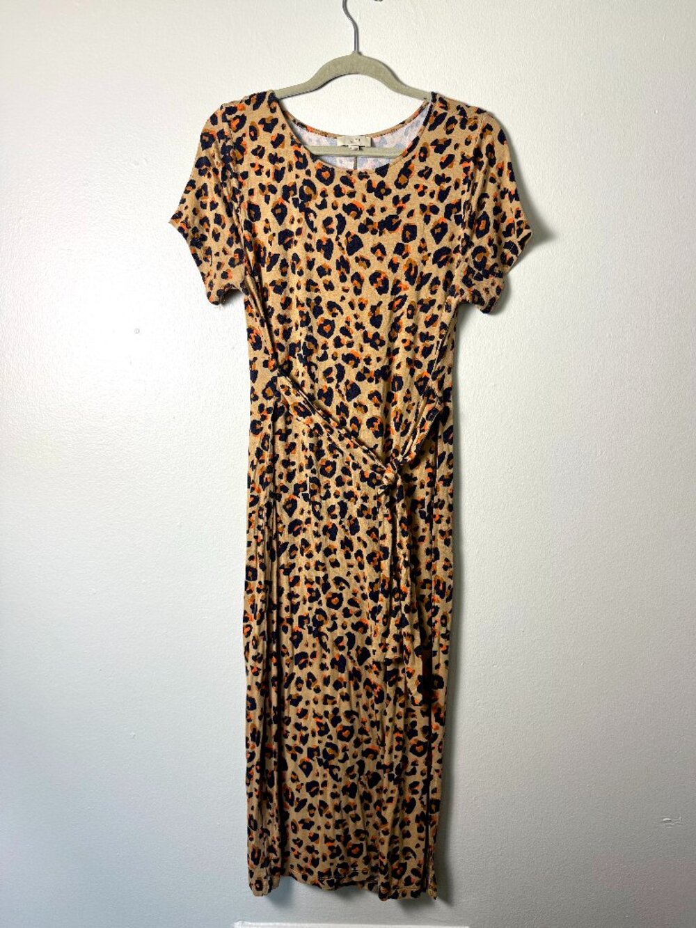 LOFT Leopard Print Tie Waist Midi Maxi Dress Size M Stretch Animal Print